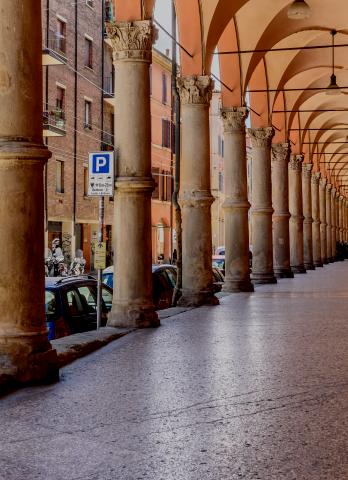 vista del portico del baraccano da sotto