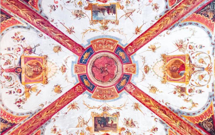 dettaglio volta dell'intradosso dipinto del portico della Banca d'Italia 